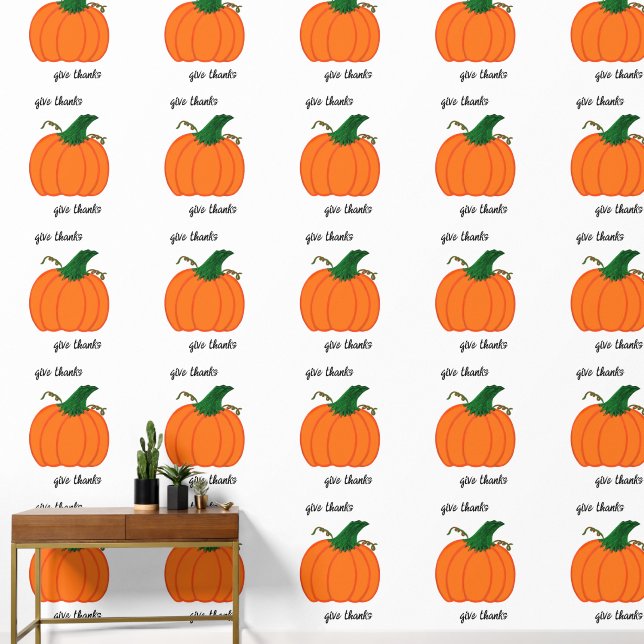 Give Thanks Orange Pumpkin Wallpaper (Hallway)