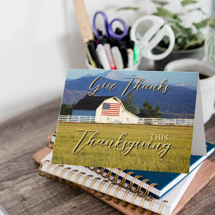 Give Thanks Patriotic Barn Thanksgiving Holiday Card