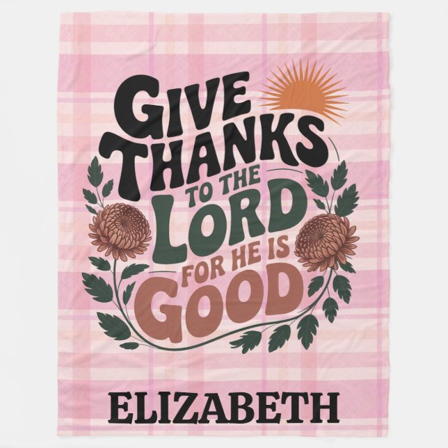 Give Thanks - Personalized Christian Fleece Blanket (Front)