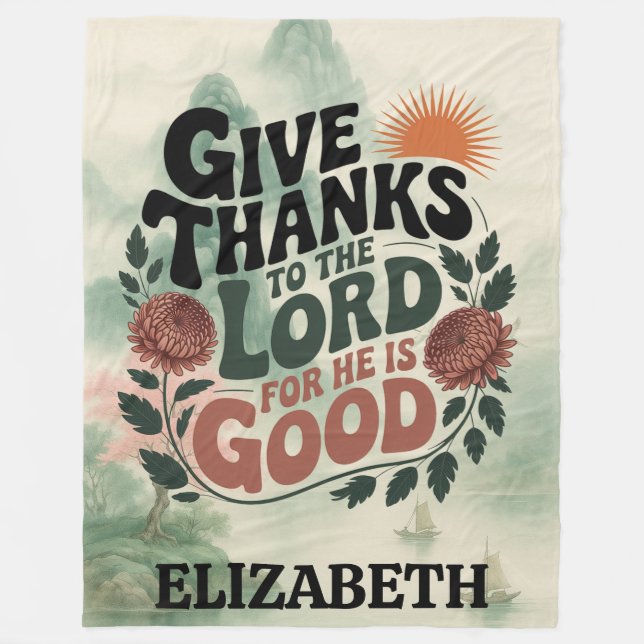 Give Thanks - Personalized Christian Fleece Blanket (Front)