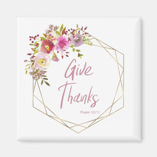 Give Thanks Pink Purple Floral Watercolor Magnet