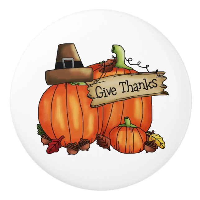 Give Thanks Pumpkin Ceramic Knob (Front)