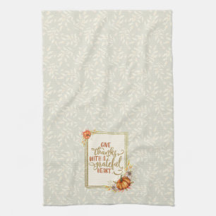 Give Thanks Pumpkin Frame Kitchen Towel