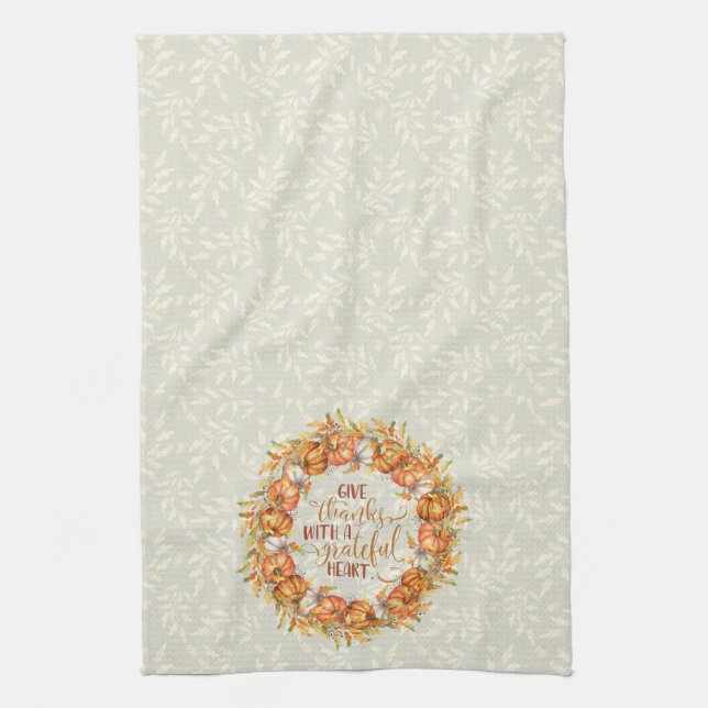 Give Thanks Pumpkin Frame Kitchen Towel (Vertical)