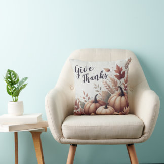 Give Thanks Pumpkin Throw Pillow - Customizable