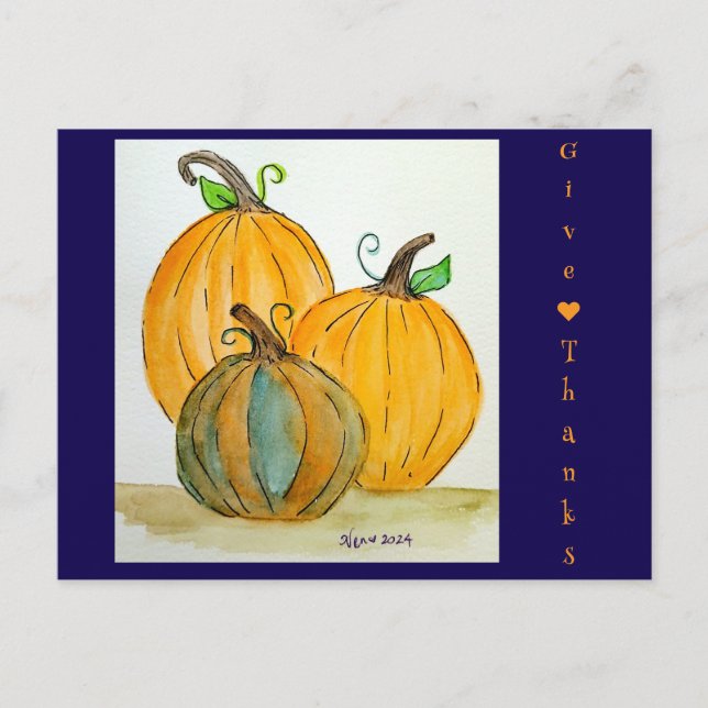 Give Thanks - Pumpkins Holiday Postcard (Front)