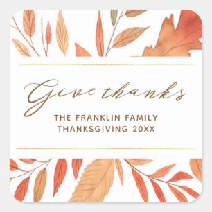 Give Thanks Rustic Autumn Leaves Thanksgiving Square Sticker