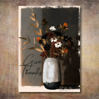 Give Thanks Rustic Autumn Wildflower Thanksgiving Holiday Card
