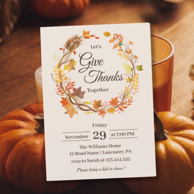 Give Thanks Rustic Fall Leaves Thanksgiving Invitation (Creator Uploaded)