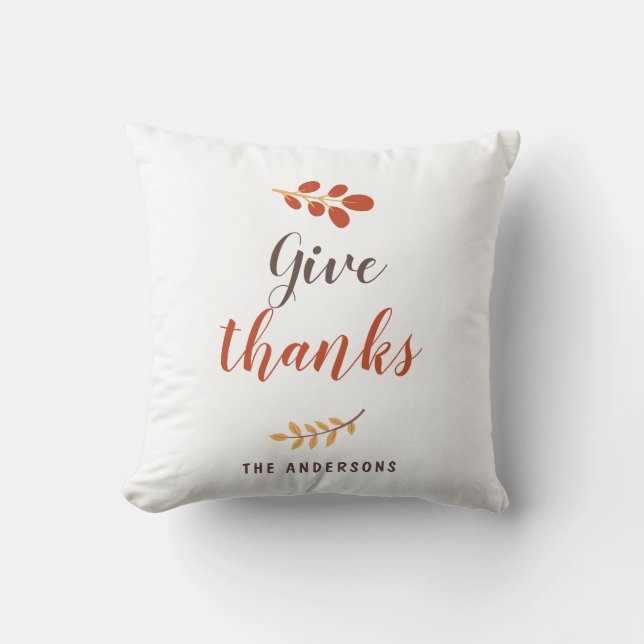 Give Thanks Script Thanksgiving Fall Autumn Simple Throw Pillow (Front)