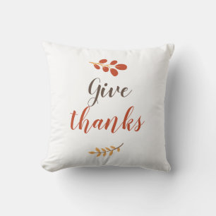 Give Thanks Script Thanksgiving Fall Autumn Simple Throw Pillow