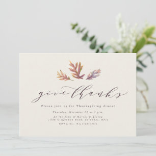 Give thanks simple elegant leaves Thanksgiving Invitation