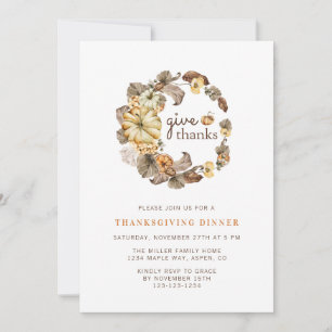 Give Thanks Simple Watercolor Thanksgiving Dinner Invitation