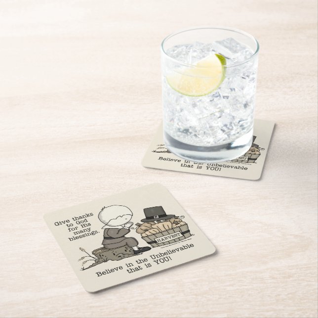 Give Thanks Square Paper Coaster (Insitu)