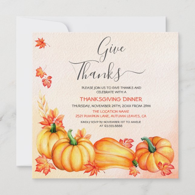 Give Thanks | Thanksgiving Dinner Invitation (Front)