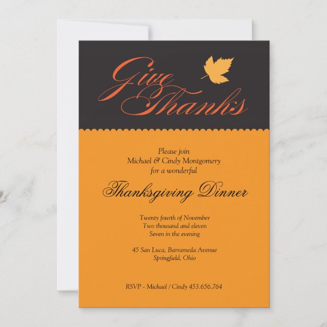Give Thanks Thanksgiving Dinner Invitation (Front)
