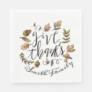 Give Thanks. Thanksgiving Family Celebration. Napkin