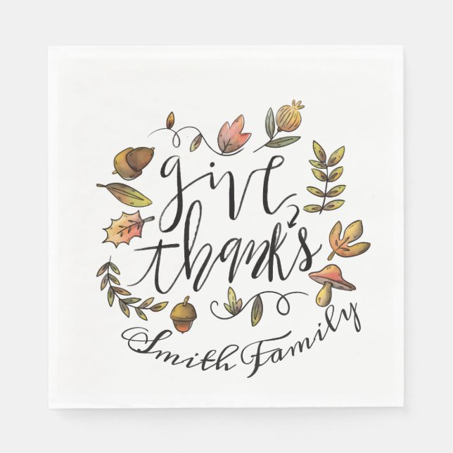 Give Thanks. Thanksgiving Family Celebration. Napkin (Front)