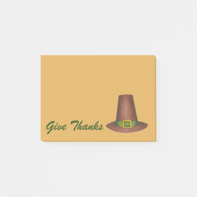 Give Thanks Thanksgiving Pilgrim Puritan Hat Gift Post-it Notes (Front)