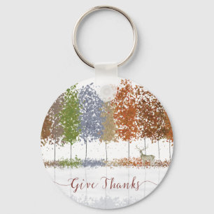 Give Thanks Thanksgiving Trees and Lone Deer Keychain
