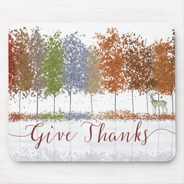 Give Thanks Thanksgiving Trees and Lone Deer Mouse Pad (Front)