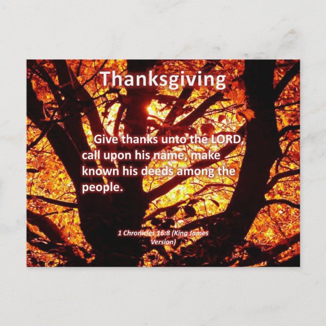 Give Thanks to the Lord 1 Chronicles 16:8 Postcard (Front)