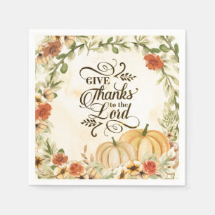 Give Thanks to the Lord Autumn Flowers Pumpkins Napkin