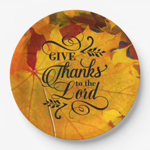 Give Thanks to the Lord Beautiful Fall Leaves Paper Plate