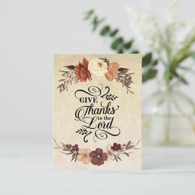 Give Thanks to the Lord Bible Verse Thanksgiving  Postcard (Standing Front)
