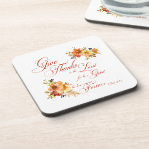 Give Thanks to the Lord fall watercolor floral  Coaster