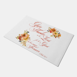 Give Thanks to the Lord fall watercolor floral  Doormat