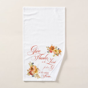 Give Thanks to the Lord fall watercolor floral  Hand Towel