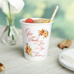Give Thanks to the Lord fall watercolor floral  Paper Cups