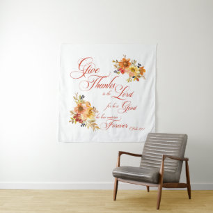 Give Thanks to the Lord fall watercolor floral  Tapestry