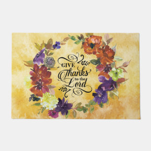 "Give Thanks to the Lord" Floral Wreath Doormat