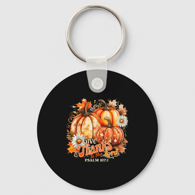Give Thanks To The Lord Psalm 107_1 Pumpkin Gift  Keychain (Front)