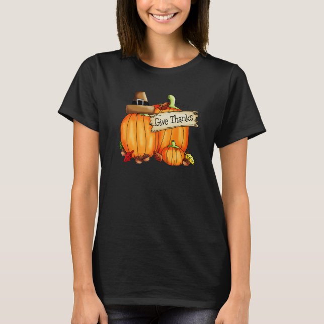 Give Thanks To The Lord Pumpkins T-Shirt (Front)