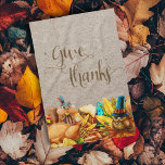 Give Thanks Turkey  Fall Autumn Thanksgiving Kitchen Towel<br><div class="desc">This design was created through digital art. It may be personalized by clicking the customize button and changing the colour, adding a name, initials or your favourite words. Contact me at colorflowcreations@gmail.com if you with to have this design on another product. Purchase my original abstract acrylic painting for sale at...</div>