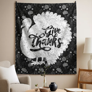 Give Thanks Turkey Thanksgiving Vintage Tapestry