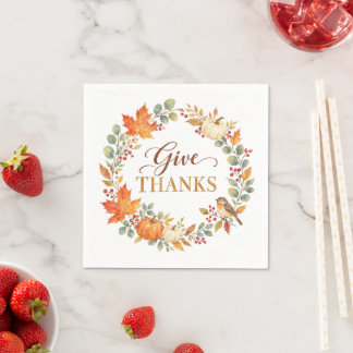 Give Thanks Watercolor Fall Napkin