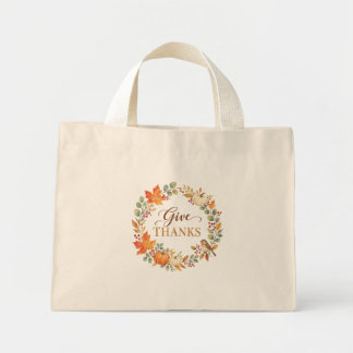 Give Thanks Watercolor Fall Tote Bag