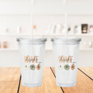 Give Thanks Watercolor Pumpkin   Cozy Fall Acrylic Tumbler