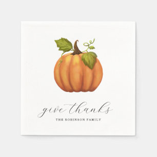 Give Thanks Watercolor Pumpkin Floral Thanksgiving Napkin