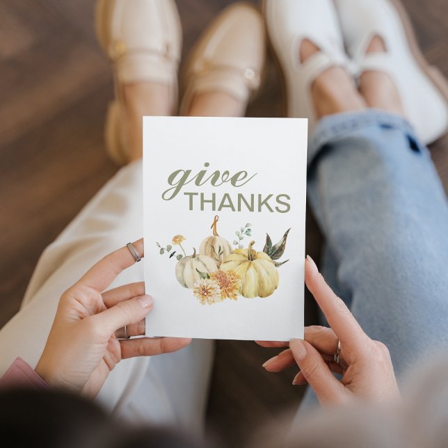 Give Thanks Watercolor Pumpkin Holiday Card (Creator Uploaded)