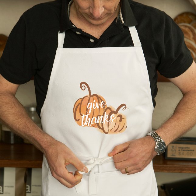 Give Thanks Watercolor Pumpkin Thanksgiving Apron (Give Thanks Simple Elegant Thanksgiving Apron)