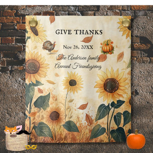 Give Thanks Watercolor Sunflowers Picture Backdrop Tapestry