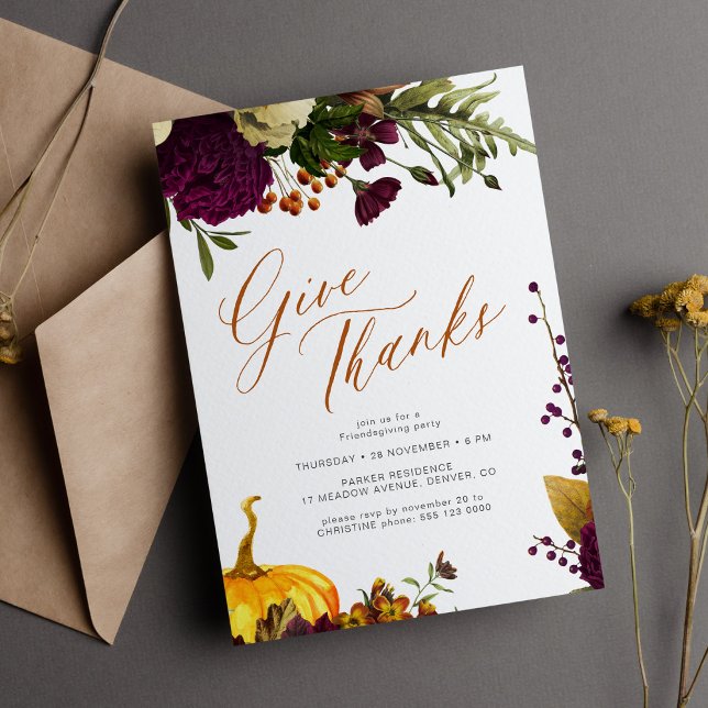 Give thanks watercolor Thanksgiving dinner Invitation (Creator Uploaded)