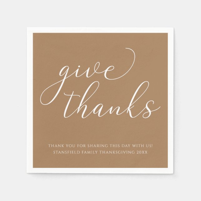 Give Thanks White Calligraphy Thanksgiving Dinner Napkin (Front)