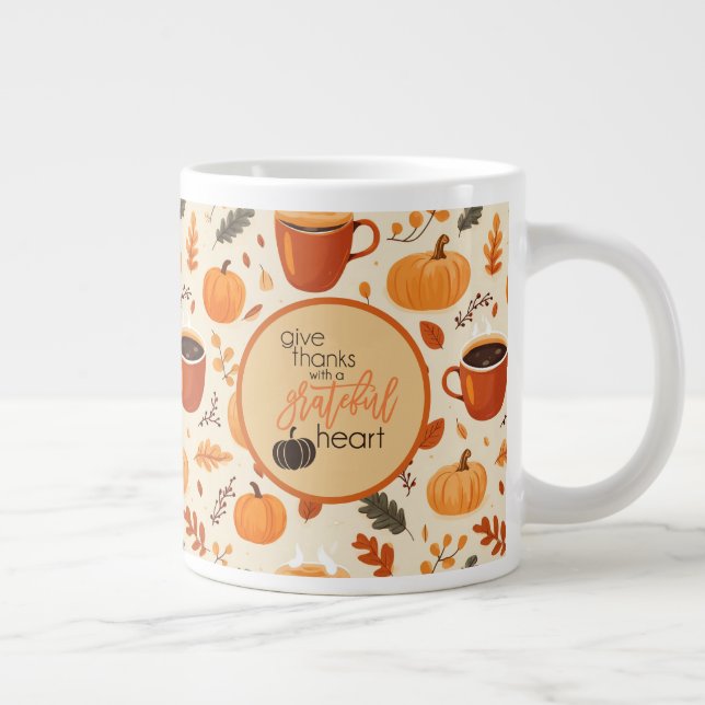 Give Thanks With a Grateful Heart Fall Leaves Large Coffee Mug (Right)