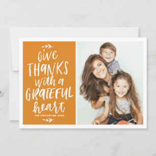 Give Thanks with a Grateful Heart Lettering Photo Holiday Card
